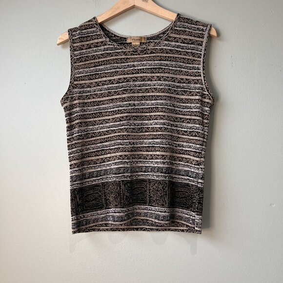 Plissé Womens Sleeveless Top Black & Beige Geometric Pattern Size L - Picture 1 of 2